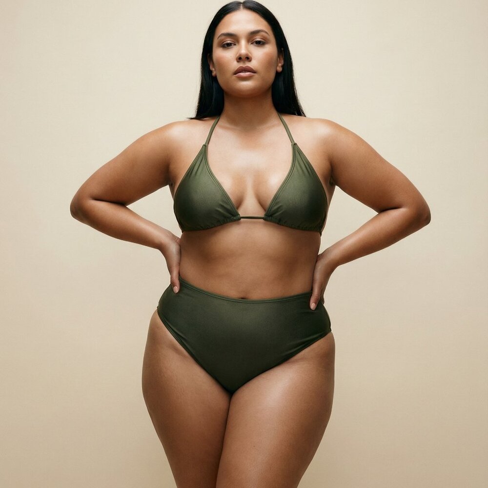 ÁGUA DE COCO Olive Green Halter Bikini Set